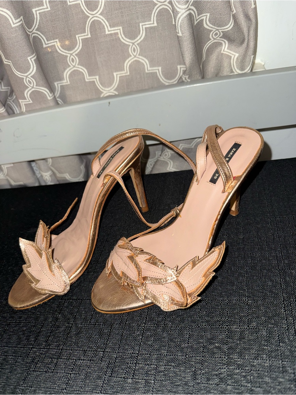 🌿‎ Zara Rose Gold Leaf Heeled Sandal